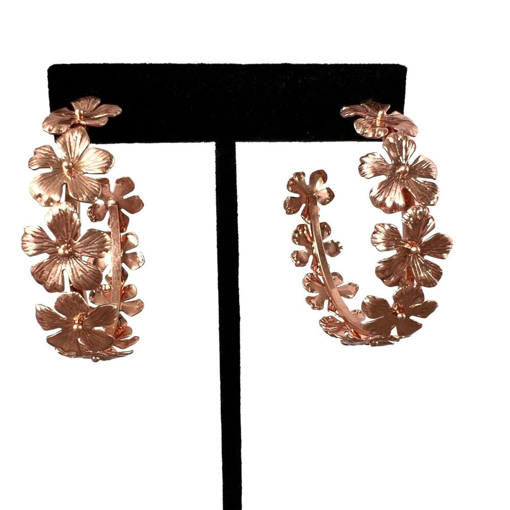 J. Crew Factory Rose Gold Floral Hoop Earrings
